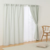 無印良品 再生ポリエステル使い ノンプリーツカーテン 幅１００×丈１７８ｃｍ用 グリーンストライプ 1セット（1枚×2） 良品計画
