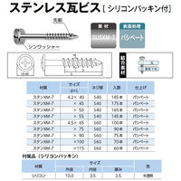 山喜産業　ステンレス瓦ビス　ＳＵＳＸＭー７　シリコンパッキン付　４．５×１００mm　1箱（70本入）（直送品）