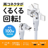 サンワサプライ  USB2.0 Type-C 両側コネクタ540度回転ケーブル ホワイト（100W・1m） KU-CCP100KAW10W（直送品）