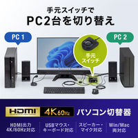サンワサプライ  4K対応HDMIパソコン切替器（エミュレーション非搭載・手元スイッチ付き） SW-KVM2WHUUS（直送品）