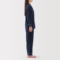 【レディース】無印良品 婦人 脇に縫い目のない 二重ガーゼ長袖パジャマ 婦人Ｌ ダークネイビー 良品計画