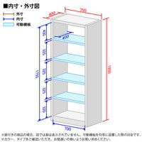オカムラ ジャスタスラック　収納(エンド専用)横連結用 5段 幅750×奥行400×高さ1850ｍｍ ホワイト 1台 オリジナル
