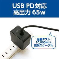 ナカバヤシ PD対応　GaN ACアダプタ　ケーブル一体型　65W　1.5m　ブラック IPAーGC15AN/BK 1個