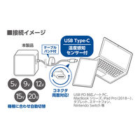 ナカバヤシ PD対応　GaN ACアダプタ　ケーブル一体型　65W　1.5m　ホワイト IPAーGC15AN/WH 1個