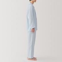 【メンズ】無印良品 紳士 脇に縫い目のない 二重ガーゼ長袖パジャマ 紳士Ｌ ライトブルーストライプ 良品計画