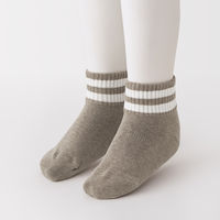 無印良品 キッズ 足なり直角 ショート丈靴下（柄・３足組） キッズ１９～２３ｃｍ ライン（生成・モカ・グレー） 良品計画
