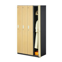 スマイル 木目調スチールロッカー 4連4人用 シリンダー錠 ライトブラウン/ブラック 幅900×奥行515×高さ1790mm 1台（取寄品）