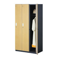 スマイル 木目調スチールロッカー 3連3人用 シリンダー錠 ライトブラウン/ブラック 幅900×奥行515×高さ1790mm 1台（取寄品）