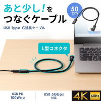サンワサプライ USB5Gbps TypeーC延長ケーブル（L型・PD100W・0.5m） KUー5GCCP100ENL05 1本