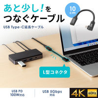 サンワサプライ USB5Gbps TypeーC延長ケーブル（L型・PD100W・0.1m） KUー5GCCP100ENL01 1本