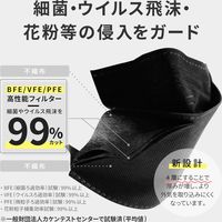 不織布マスク 4層構造 ダイヤモンド形状 フルカバー 30枚入/箱 個包装 普通サイズ ブラック 黒 BFEフィルター 大人用 使い捨て（直送品）