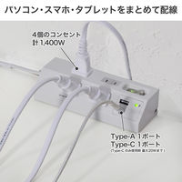 朝日電器 延長コード 耐雷 集中スイッチ付き デスク用 4個口/2m PD20W ホワイト WLS-DS4222SUC(W) 1個（直送品）