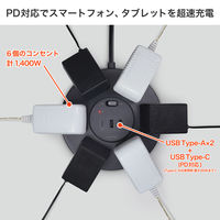 朝日電器 延長コード 耐雷 集中スイッチ付き 丸形 6個口/2m PD20W ブラック WLS-R6322BUC(BK) 1個（直送品）