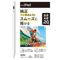 エレコム iPad用アクティブタッチペン 充電式 傾き検知 磁器吸着 交換ペン先付 P-TPACSTAP13WWH 1個