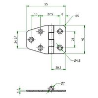 エスコ 40 x 55 mm ヒンジ(ステンレス製/2個) EA951CX-301 1セット(20個:2個×10パック)（直送品）