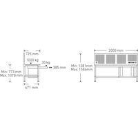 スタビレー STAHLWILLE 高さ調整機能付 デスクテーブル USBポート付 引き出し付 WB630 1台（直送品）