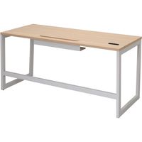 イオスコレクション リスム デスク W1400×D600 ナチュラル×ホワイト脚 2ヶ口コンセント付き RFFLD-1460NA-WL 1台（直送品）