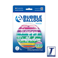 490mmバブルバルーンBIRTHDAYBRIGHTRAINBOWSTRIPES 0201444015 1セット(10枚入)（直送品）