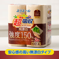 キッチンペーパー ロール エリエール 超吸収キッチンタオル 無漂白 100カット 1セット（4ロール入×4パック） 大王製紙