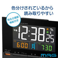 ノア精密 目覚まし時計 カラーデジット 電波時計 デジタル時計 MAG 温度計付き 482117 1個（直送品）