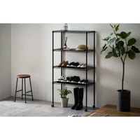 アイリスオーヤマ カラーメタルラック ウッドボード付き 幅750×奥行350×高さ1450mm ブラック 1台（直送品）