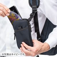 サンワダイレクト リュックベルト用スマホポーチ（ベルト取付・3通り設置可能・ブラック） 200-BAGOP1BK 1個（直送品）