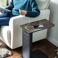 ソファサイドテーブル(デスクサイドテーブル・USB充電器収納タイプ・天然木/スチール使用・ブラック) 200-STN030BK 1個（直送品）