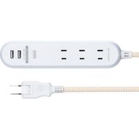 サンワダイレクト 電源タップ（USB充電・最大3.9A・おしゃれコード採用・ファブリック こたつコード使用・1m・ライトブラウン） 1個（直送品）