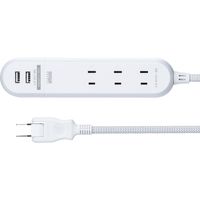 サンワダイレクト 電源タップ（USB充電・最大3.9A・おしゃれコード採用・ファブリック こたつコード使用・1m・ライトグレー） 1個（直送品）