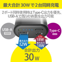 モバイルバッテリー 10000mAh 大容量 PD出力30W タイプC入出×１ USB-A出力×1 急速 ブラック エレコム 1個