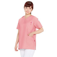 【アスクル限定】 フォーク カラースクラブ 4ポケット（男女兼用） BAS-001 ピンク M 医療白衣 オリジナル（わけあり品）