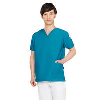 【アスクル限定】 フォーク カラースクラブ 4ポケット（男女兼用） BAS-001 ターコイズ L 医療白衣 オリジナル（わけあり品）