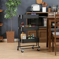 不二貿易 キッチンワゴン バスケット3段 幅450×奥行320×高さ785mm ブラック 14267 1台（直送品）