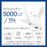 モバイルバッテリー 軽量 薄型 USB-C/A 合計最大 15W 5000mAh DE-C45-5000WF エレコム 1個