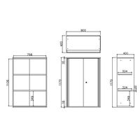PREDONA（プレドナ）スチールシェルフ  引違い 上置き用 3段 幅800×奥行400×高さ1170mm ホワイト 1台
