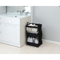 YAMAZEN 【荷物置き】スタッキングできるメッシュバスケット S 折りたたみ ブラック HTB-2S(BK) 1個