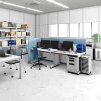 プラス スチールOAデスク フラットライン＋(プラス) 平机 引出付 ミディアムウッド/ブラック 幅1000×奥行700×高さ720ｍｍ 1台