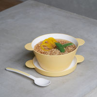 tak（タック）キッズディッシュ スープボウル 3点セット（ボウル、プレート、スプーン）Mサイズ イエロー 電子レンジ対応 1セット 竹中