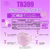 つばさ サージカルマスク TB399 3Dサージカルマスク プレミアム ピンク 1ケース(1600個(40個×40))（直送品）