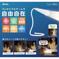 デスクライト 充電式くねくねホワイト フレキシブルアーム 調色 調光 YSN HX10LT-012WH 1個