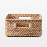 無印良品 重なるラタン角型バスケット 中 （Ｖ）約幅３５×奥行３６×高さ１６ｃｍ 1セット（1個×6） 良品計画