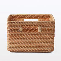 無印良品 重なるラタン角型バスケット 大 （Ｖ）約幅３５×奥行３６×高さ２４ｃｍ 1セット（1個×4） 良品計画