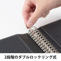 アスクル合皮製30穴リングファイル エンボス加工 ブラック  1箱（10冊入）  オリジナル