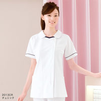 フォーク レディスチュニック 2013CR ホワイト×ネイビー S ナースジャケット 女子医務衣 医療白衣 1枚（直送品）