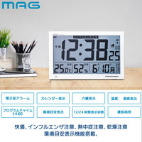 ノア精密 エアサーチメルスター 置き掛け時計 [電波 チャイム 温湿度 カレンダー アラーム] 368×29×229mm W-602 WH 1個