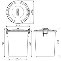 リス 丸ペール 137L ゴミ箱 ライトグレー 1個 シンプル ダストボックス  丸型ペール フタ式 日本製 直径600×高さ760mm