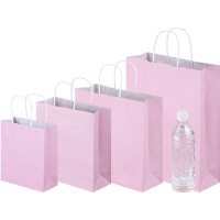 手提げ紙袋　丸紐　パステルカラー　ピンク　SS　1袋（50枚入）　スーパーバッグ  オリジナル