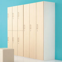 スマイル 木扉スチールロッカー 4連2段8人用 シリンダー錠 オーク 幅900×奥行515×高さ1790mm 1台（3梱包）組立式