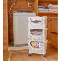 清水産業株式会社 重ねて使えるキャスター付きバスケット3段 アイボリー 120869 1個（直送品）