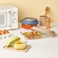 耐熱ガラス製 保存容器 500mL イエロー LNG481 1セット（1個×3）電子レンジ・オーブン・食洗機対応 LIV PLUS